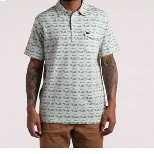 HOWLER BROS Ranchero Jacquard Polo Mens Shirt Pearl Snap Blues & White   Large